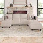 Divano componibile modulare Belffin con pouf contenitore, divano componibile a U in velluto a coste con chaise longue, divano componibile moderno convertibile