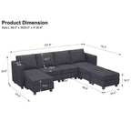 Divano componibile modulare Belffin con pouf contenitore, divano componibile a U in velluto a coste con chaise longue, divano componibile moderno convertibile