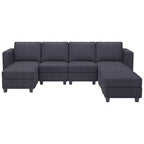 Divano componibile modulare Belffin con pouf contenitore, divano componibile a U in velluto a coste con chaise longue, divano componibile moderno convertibile