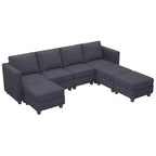 Divano componibile modulare Belffin con pouf contenitore, divano componibile a U in velluto a coste con chaise longue, divano componibile moderno convertibile