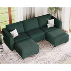 Divano componibile Belffin con pouf contenitore, divano componibile di lusso in velluto a coste con chaise longue, componibile moderno convertibile per soggiorno