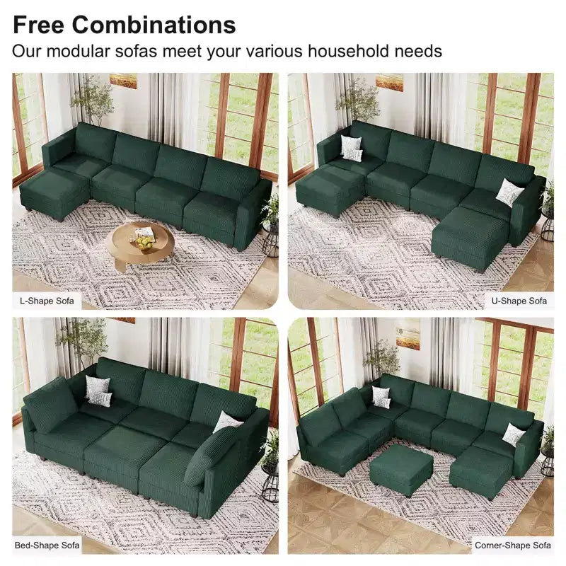 Divano componibile Belffin con pouf contenitore, divano componibile di lusso in velluto a coste con chaise longue, componibile moderno convertibile per soggiorno