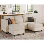 Divano componibile Belffin con pouf contenitore, divano componibile di lusso in velluto a coste con chaise longue, componibile moderno convertibile per soggiorno