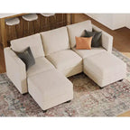 Divano componibile Belffin con pouf contenitore, divano componibile di lusso in velluto a coste con chaise longue, componibile moderno convertibile per soggiorno