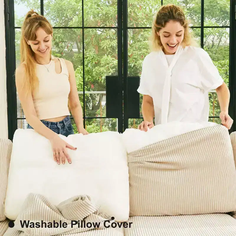 Divano componibile Belffin con pouf contenitore, divano componibile di lusso in velluto a coste con chaise longue, componibile moderno convertibile per soggiorno
