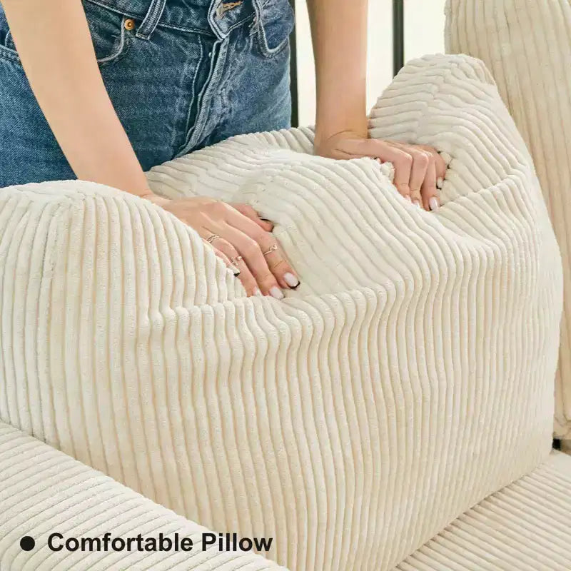 Divano componibile Belffin con pouf contenitore, divano componibile di lusso in velluto a coste con chaise longue, componibile moderno convertibile per soggiorno