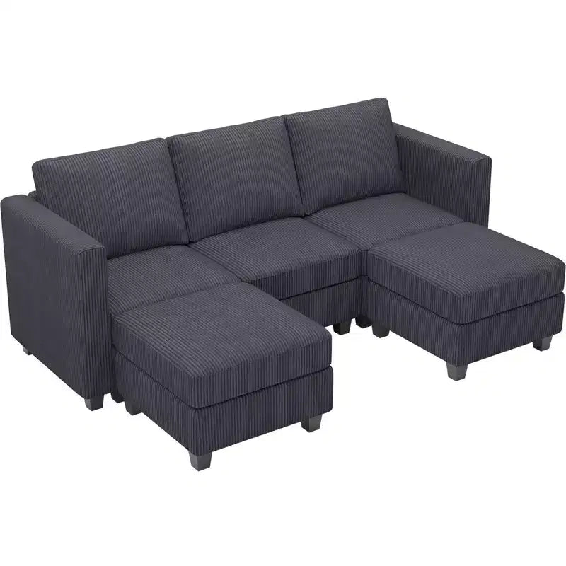 Divano componibile Belffin con pouf contenitore, divano componibile di lusso in velluto a coste con chaise longue, componibile moderno convertibile per soggiorno