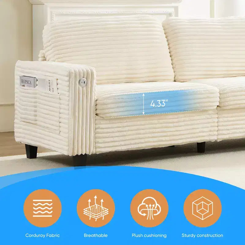 Divano a 2 Posti Extralarge da 84" con Porta di Ricarica USB e Type-C, Divano Compatto con Tasca Laterale, Design Ergonomico Morbido