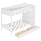 Letto a Castello Gemello su Gemello/Matrimoniale su Matrimoniale con 2 Cassetti e Armadietto Multistrato, Soluzione Salvaspazio, Bianco/Grigio - ModernLuxe