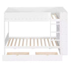 Letto a Castello Gemello su Gemello/Matrimoniale su Matrimoniale con 2 Cassetti e Armadietto Multistrato, Soluzione Salvaspazio, Bianco/Grigio - ModernLuxe