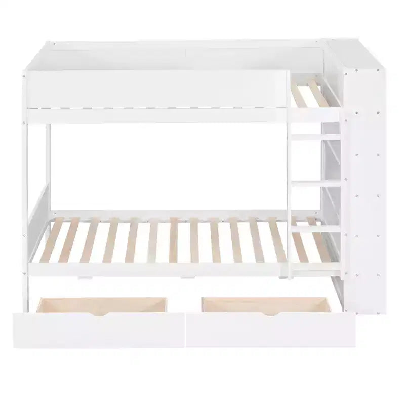 Letto a Castello Gemello su Gemello/Matrimoniale su Matrimoniale con 2 Cassetti e Armadietto Multistrato, Soluzione Salvaspazio, Bianco/Grigio - ModernLuxe