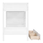 Letto a Castello Gemello su Gemello/Matrimoniale su Matrimoniale con 2 Cassetti e Armadietto Multistrato, Soluzione Salvaspazio, Bianco/Grigio - ModernLuxe