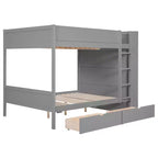 Letto a Castello Gemello su Gemello/Matrimoniale su Matrimoniale con 2 Cassetti e Armadietto Multistrato, Soluzione Salvaspazio, Bianco/Grigio - ModernLuxe