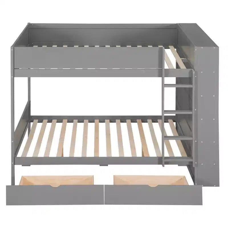Letto a Castello Gemello su Gemello/Matrimoniale su Matrimoniale con 2 Cassetti e Armadietto Multistrato, Soluzione Salvaspazio, Bianco/Grigio - ModernLuxe
