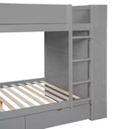 Letto a Castello Gemello su Gemello/Matrimoniale su Matrimoniale con 2 Cassetti e Armadietto Multistrato, Soluzione Salvaspazio, Bianco/Grigio - ModernLuxe
