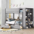 Letto a Castello Gemello su Gemello/Matrimoniale su Matrimoniale con 2 Cassetti e Armadietto Multistrato, Soluzione Salvaspazio, Bianco/Grigio - ModernLuxe