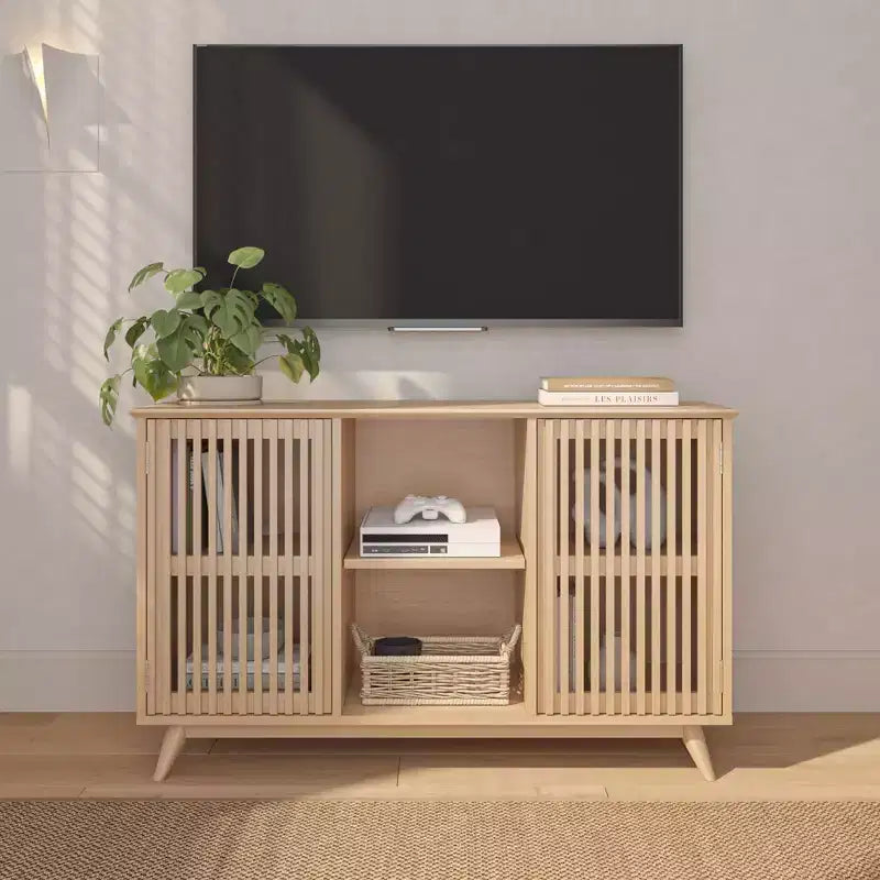 Plank+Beam Mobile TV/Madia in Legno Massello Mid-Century Modern con 2 Ante, 124 cm per Soggiorno