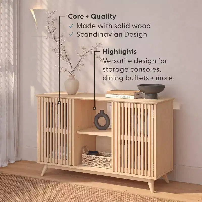 Plank+Beam Mobile TV/Madia in Legno Massello Mid-Century Modern con 2 Ante, 124 cm per Soggiorno