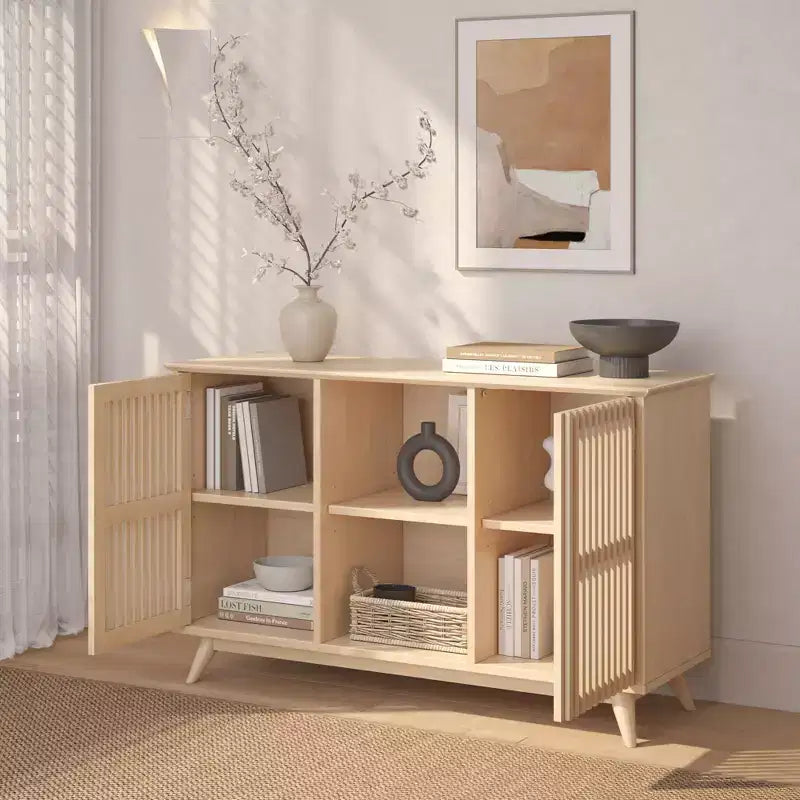Plank+Beam Mobile TV/Madia in Legno Massello Mid-Century Modern con 2 Ante, 124 cm per Soggiorno