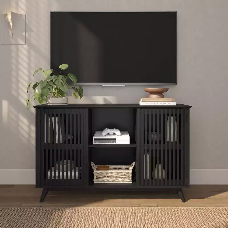 Plank+Beam Mobile TV/Madia in Legno Massello Mid-Century Modern con 2 Ante, 124 cm per Soggiorno