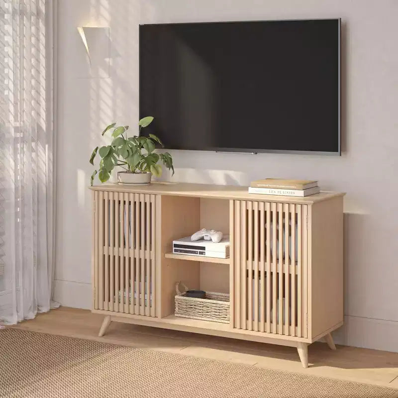 Plank+Beam Mobile TV/Madia in Legno Massello Mid-Century Modern con 2 Ante, 124 cm per Soggiorno