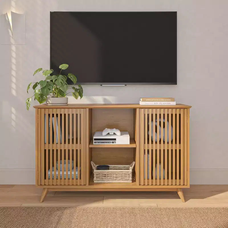Plank+Beam Mobile TV/Madia in Legno Massello Mid-Century Modern con 2 Ante, 124 cm per Soggiorno