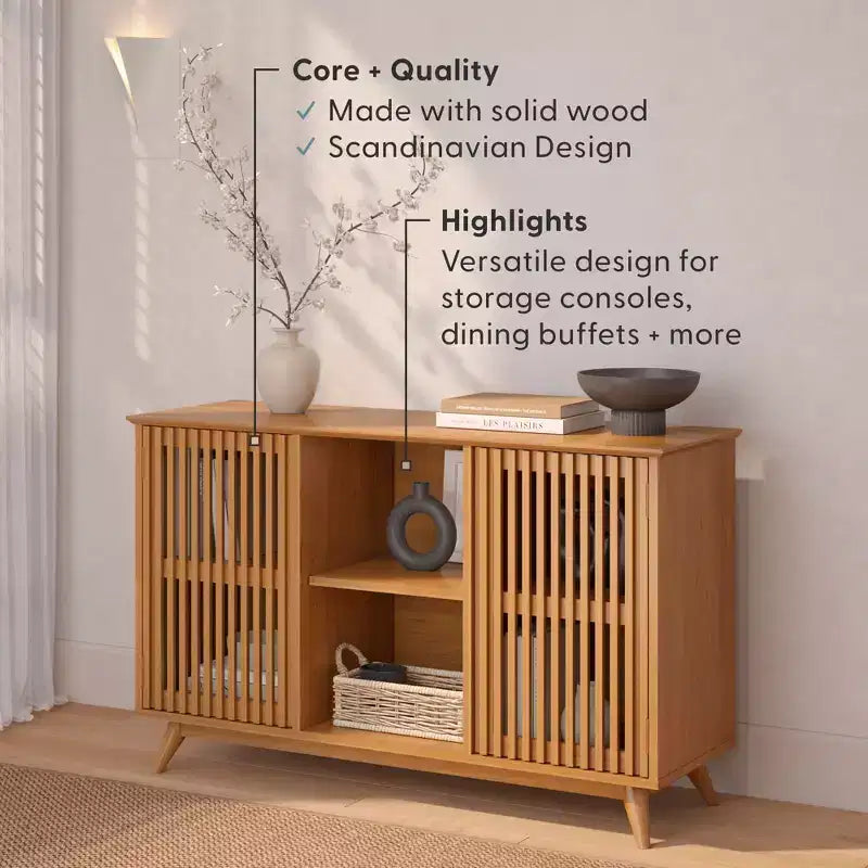 Plank+Beam Mobile TV/Madia in Legno Massello Mid-Century Modern con 2 Ante, 124 cm per Soggiorno