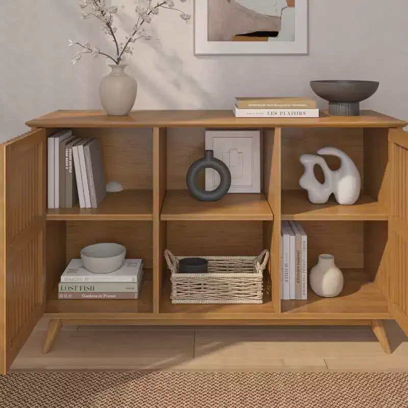Plank+Beam Mobile TV/Madia in Legno Massello Mid-Century Modern con 2 Ante, 124 cm per Soggiorno