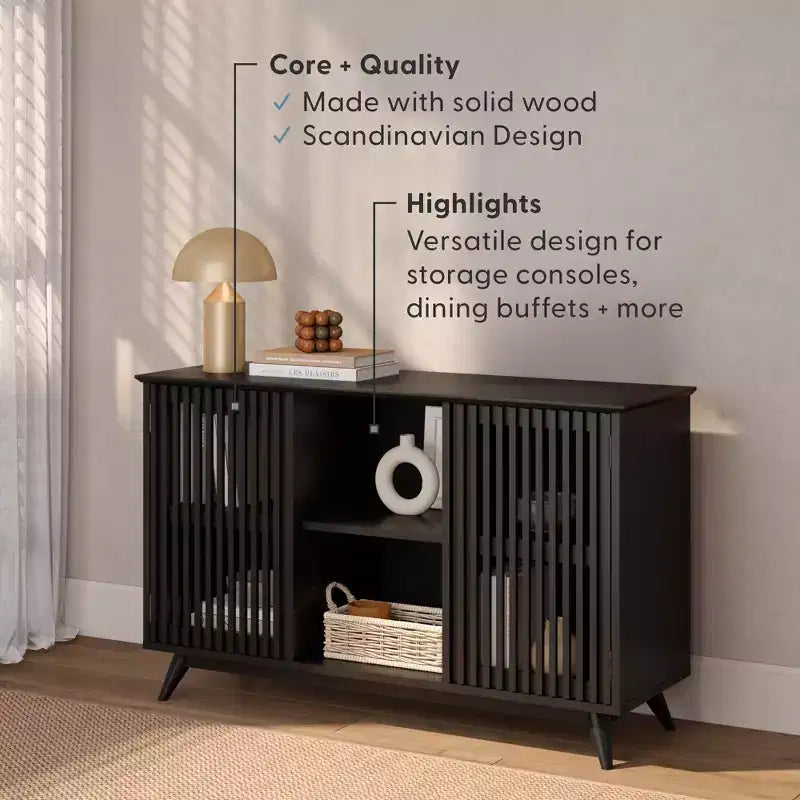 Plank+Beam Mobile TV/Madia in Legno Massello Mid-Century Modern con 2 Ante, 124 cm per Soggiorno
