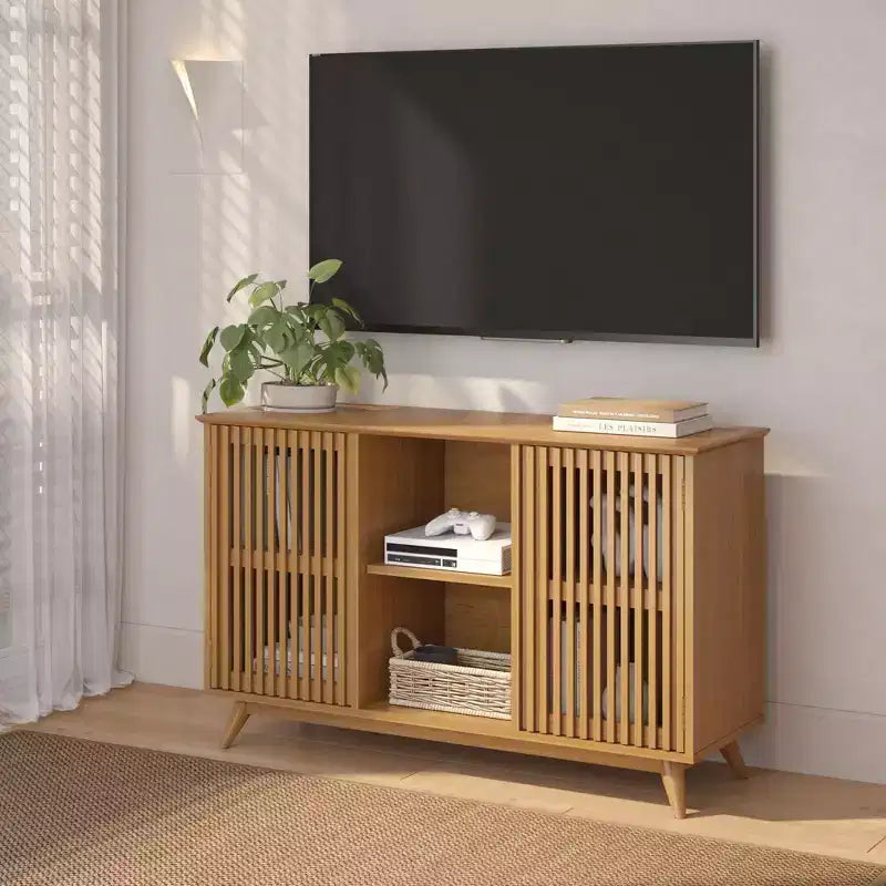 Plank+Beam Mobile TV/Madia in Legno Massello Mid-Century Modern con 2 Ante, 124 cm per Soggiorno