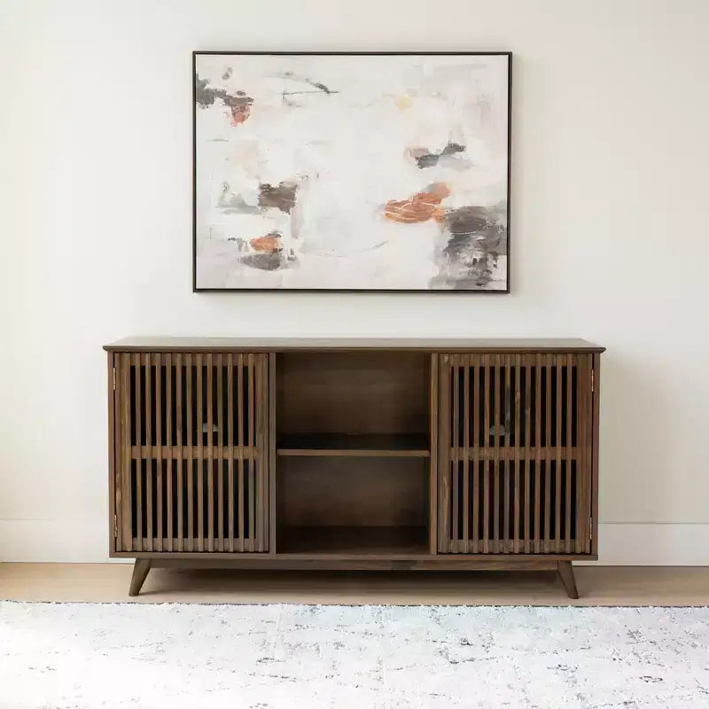 Plank+Beam Mobile TV/Madia in Legno Massello Mid-Century Modern con 2 Ante, 124 cm per Soggiorno