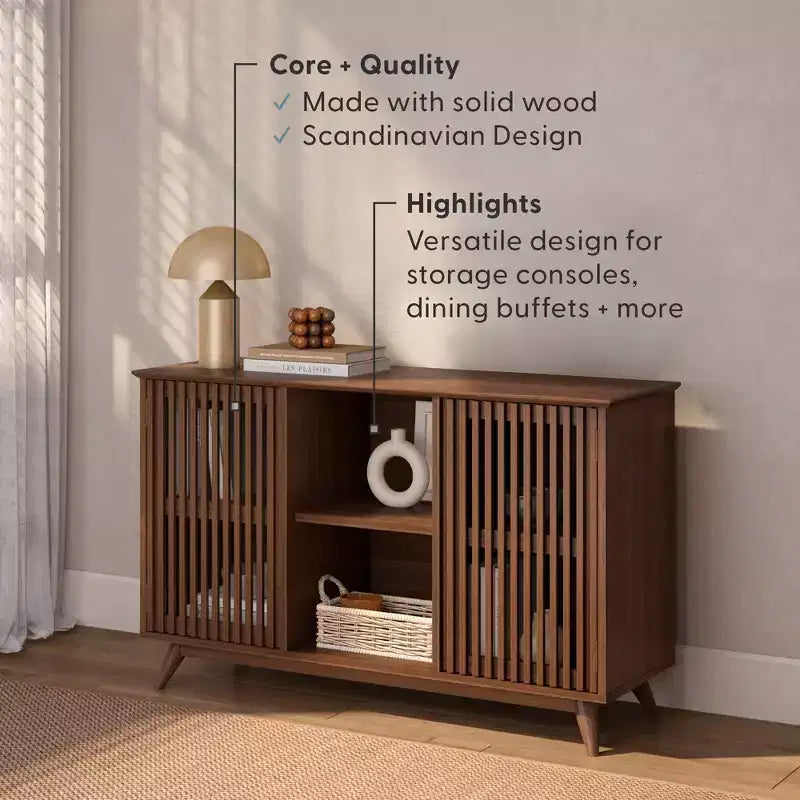 Plank+Beam Mobile TV/Madia in Legno Massello Mid-Century Modern con 2 Ante, 124 cm per Soggiorno