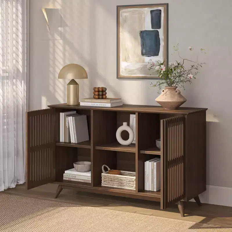 Plank+Beam Mobile TV/Madia in Legno Massello Mid-Century Modern con 2 Ante, 124 cm per Soggiorno