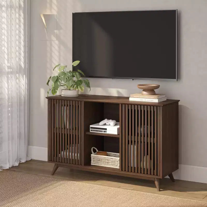Plank+Beam Mobile TV/Madia in Legno Massello Mid-Century Modern con 2 Ante, 124 cm per Soggiorno