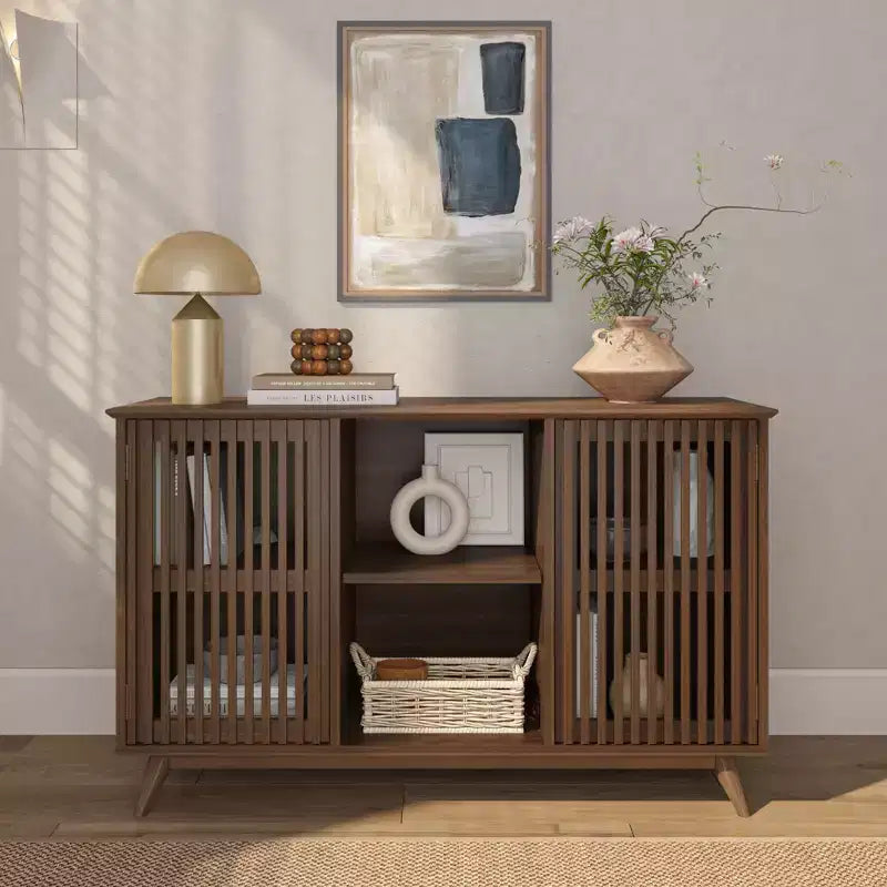 Plank+Beam Mobile TV/Madia in Legno Massello Mid-Century Modern con 2 Ante, 124 cm per Soggiorno