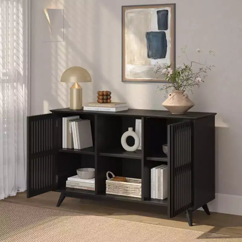 Plank+Beam Mobile TV/Madia in Legno Massello Mid-Century Modern con 2 Ante, 124 cm per Soggiorno