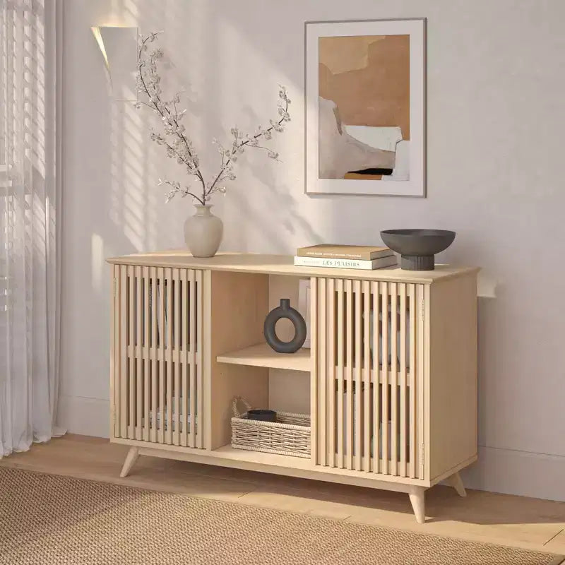 Plank+Beam Mobile TV/Madia in Legno Massello Mid-Century Modern con 2 Ante, 124 cm per Soggiorno