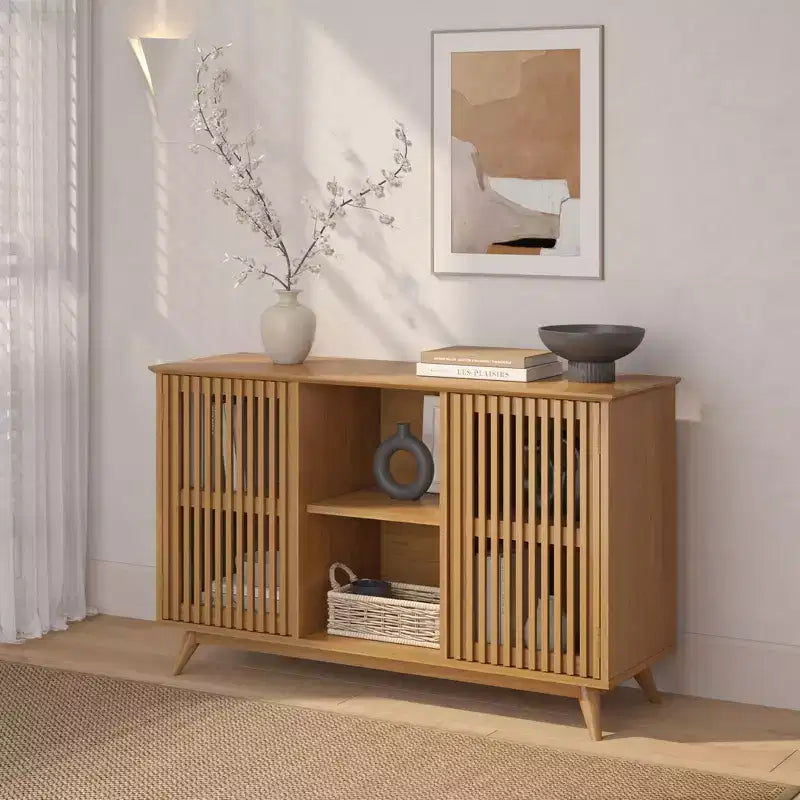 Plank+Beam Mobile TV/Madia in Legno Massello Mid-Century Modern con 2 Ante, 124 cm per Soggiorno