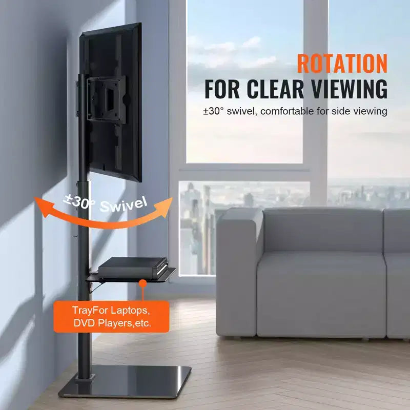 VEVOR Supporto TV, Staffa TV Alta Girevole per TV da 32 a 65 pollici, Supporto TV da Pavimento Portatile Regolabile in Altezza con Base in Vetro Temperato, Soggiorno