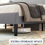 Struttura Letto con Testiera Imbottita, Design a Piattaforma in Legno con 2 Tasche Portaoggetti, Schienale a Onde Verticali Trapuntato, Robuste Doghe in Legno.