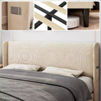 Struttura Letto con Testiera Imbottita, Design a Piattaforma in Legno con 2 Tasche Portaoggetti, Schienale a Onde Verticali Trapuntato, Robuste Doghe in Legno.