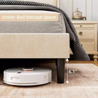 Struttura Letto con Testiera Imbottita, Design a Piattaforma in Legno con 2 Tasche Portaoggetti, Schienale a Onde Verticali Trapuntato, Robuste Doghe in Legno.