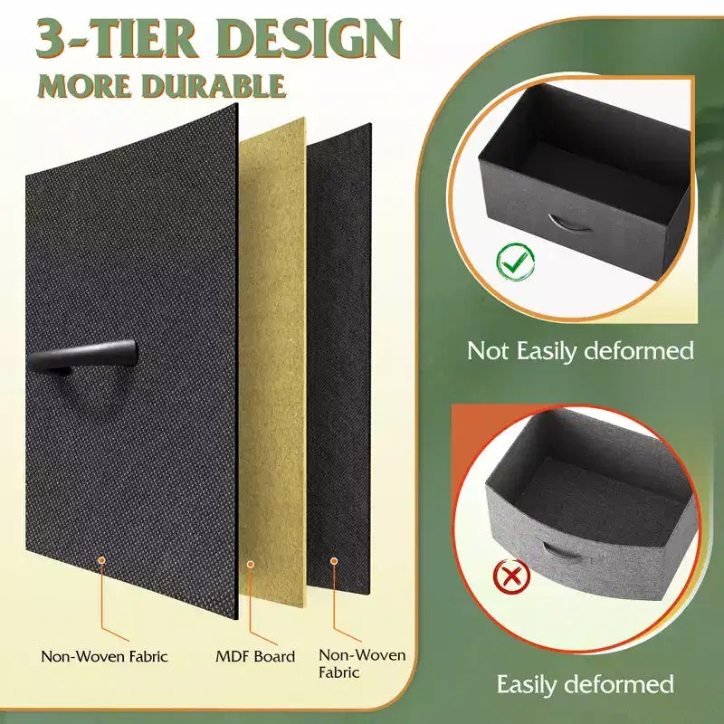 Cassettiera in tessuto a 10 cassetti, Robusto organizer con struttura in metallo con tasche laterali e ganci per camera da letto, soggiorno, corridoio, nero