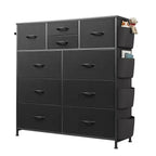 10-Drawer Fabric Dresser, Sturdy Metal Frame Organizer Unit with Side Pockets and Hooks for Bedroom, Living Room, Hallway, Black