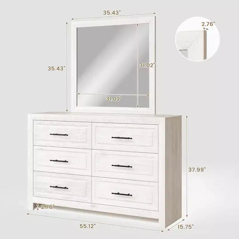 Hyleory Tavolino da trucco moderno per camera da letto con specchio, 6 grandi cassetti