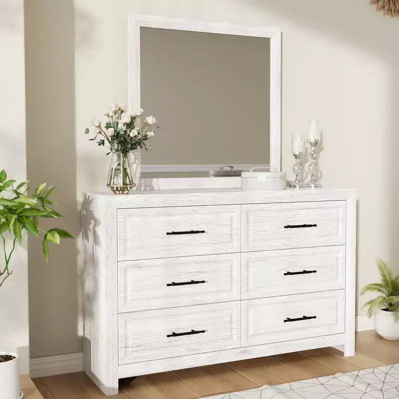 Hyleory Tavolino da trucco moderno per camera da letto con specchio, 6 grandi cassetti