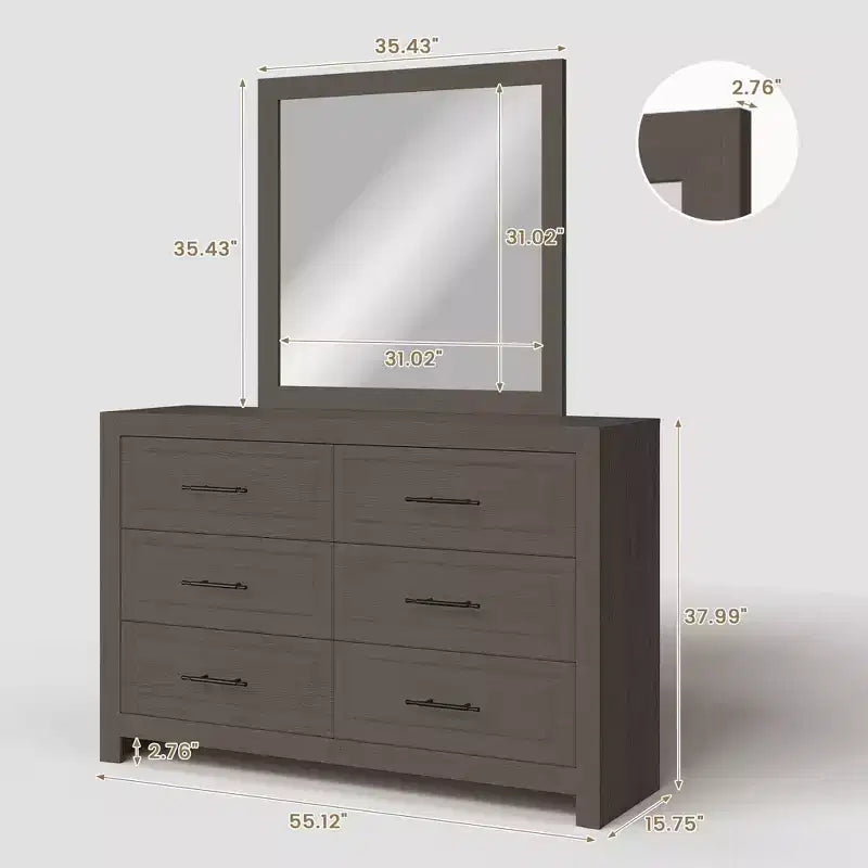 Hyleory Tavolino da trucco moderno per camera da letto con specchio, 6 grandi cassetti