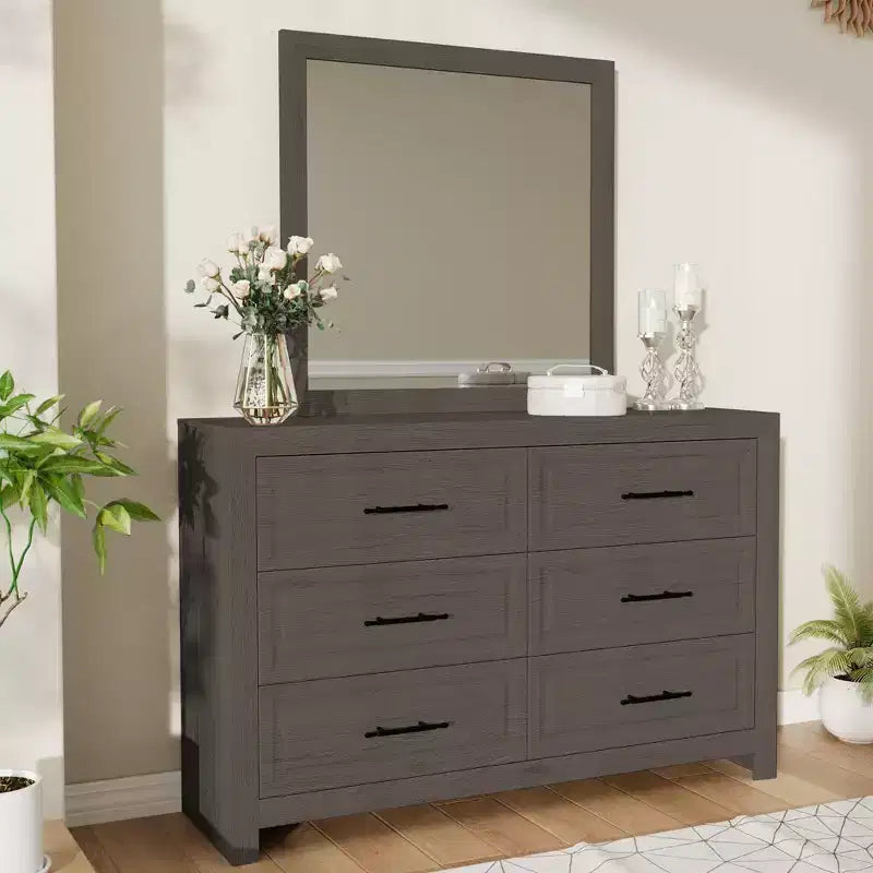 Hyleory Tavolino da trucco moderno per camera da letto con specchio, 6 grandi cassetti
