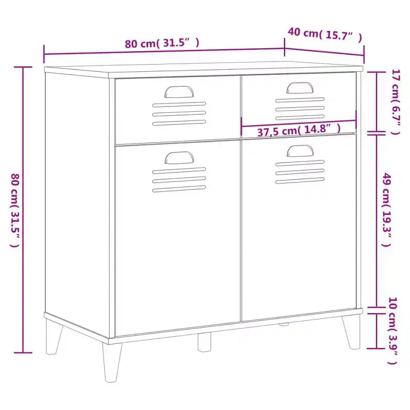 vidaXL Credenza mobile contenitore per soggiorno, in legno massello di pino, con 2 cassetti