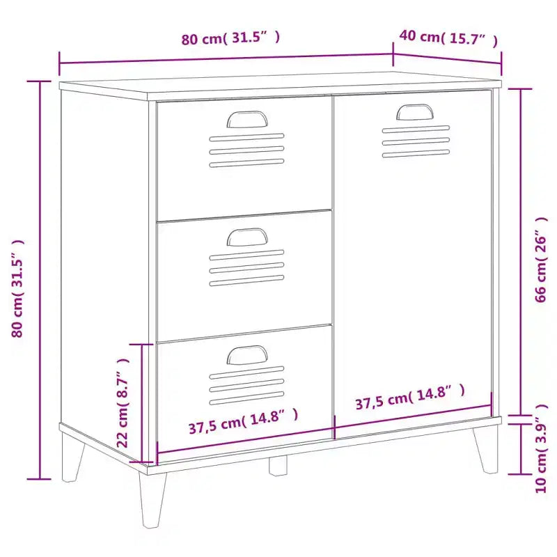 vidaXL Credenza mobile contenitore per soggiorno, in legno massello di pino, con 2 cassetti
